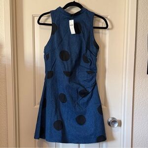 Anthro Pilcro Ruched Sleeveless Mini Dress with Black Dots
